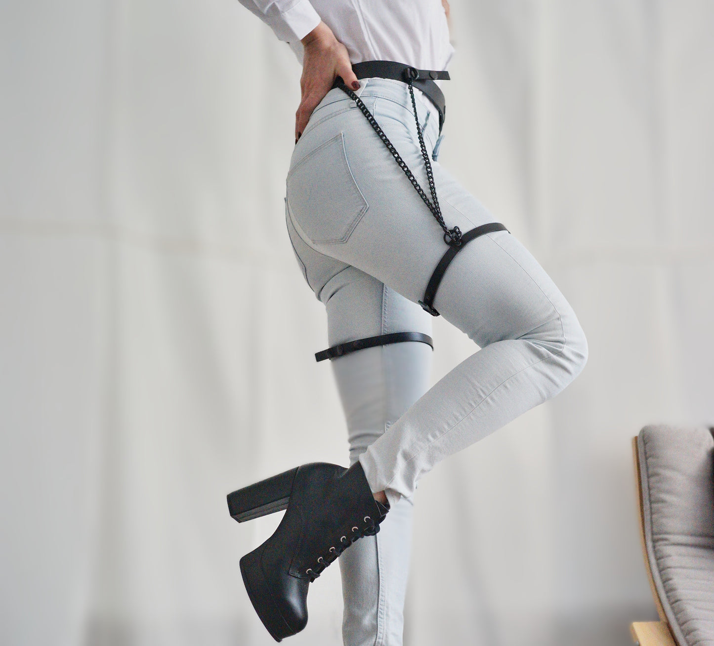 Leather and chains waist and legs harness