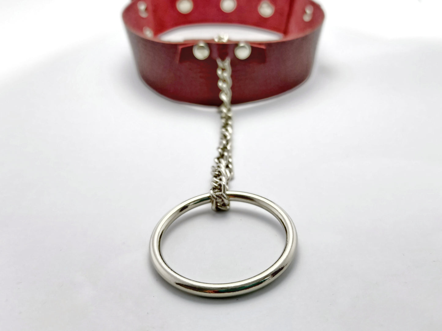 Leather collar with chain leash and O-ring