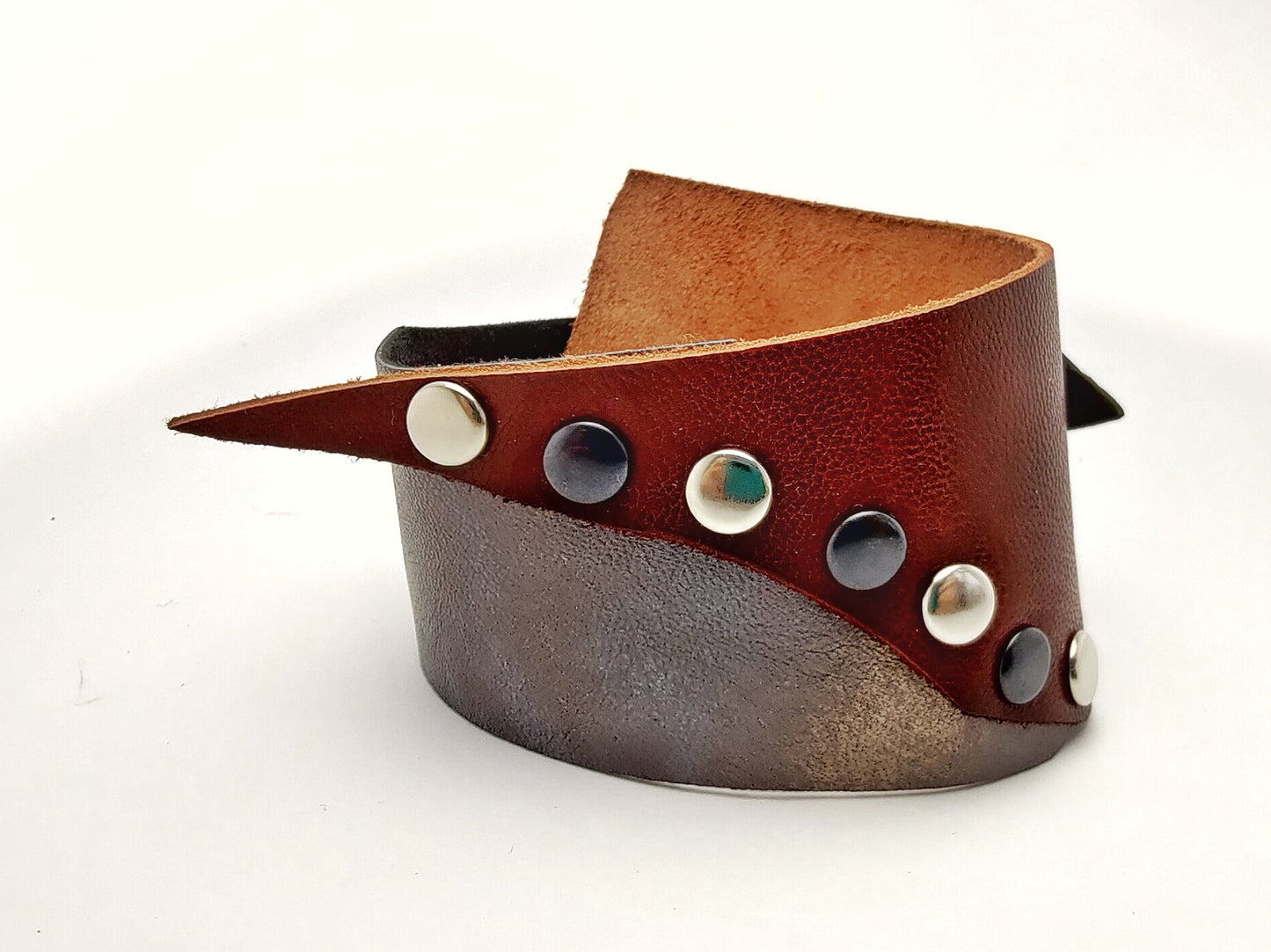 Brown and silver leather bracelet