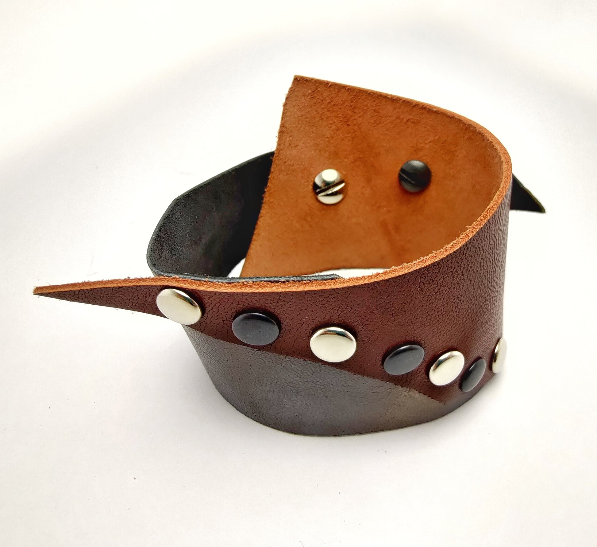 Brown and silver leather bracelet