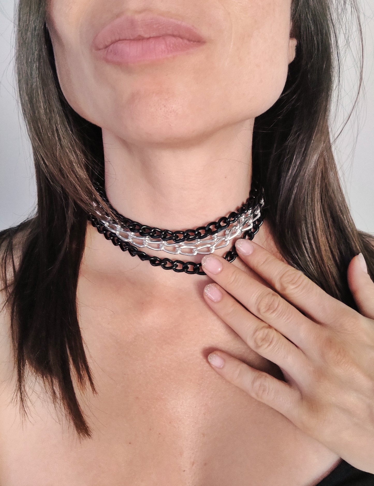 Black and silver chain choker with carabiner closure