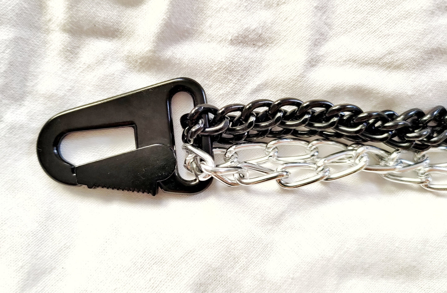 Black and silver chain choker with carabiner closure