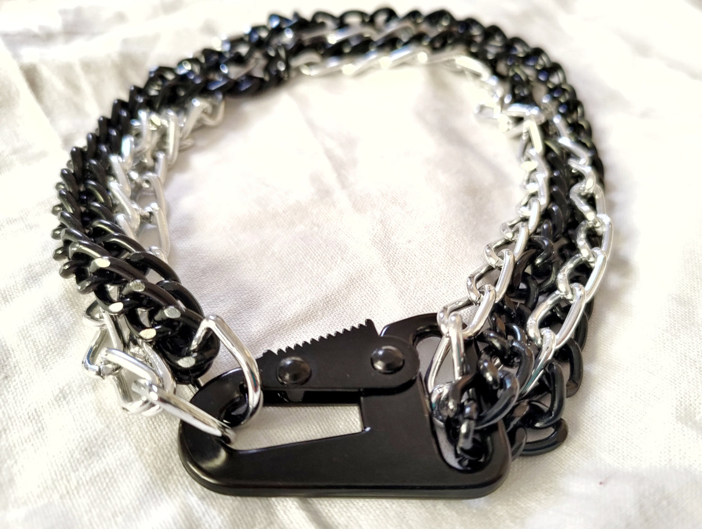 Black and silver chain choker with carabiner closure