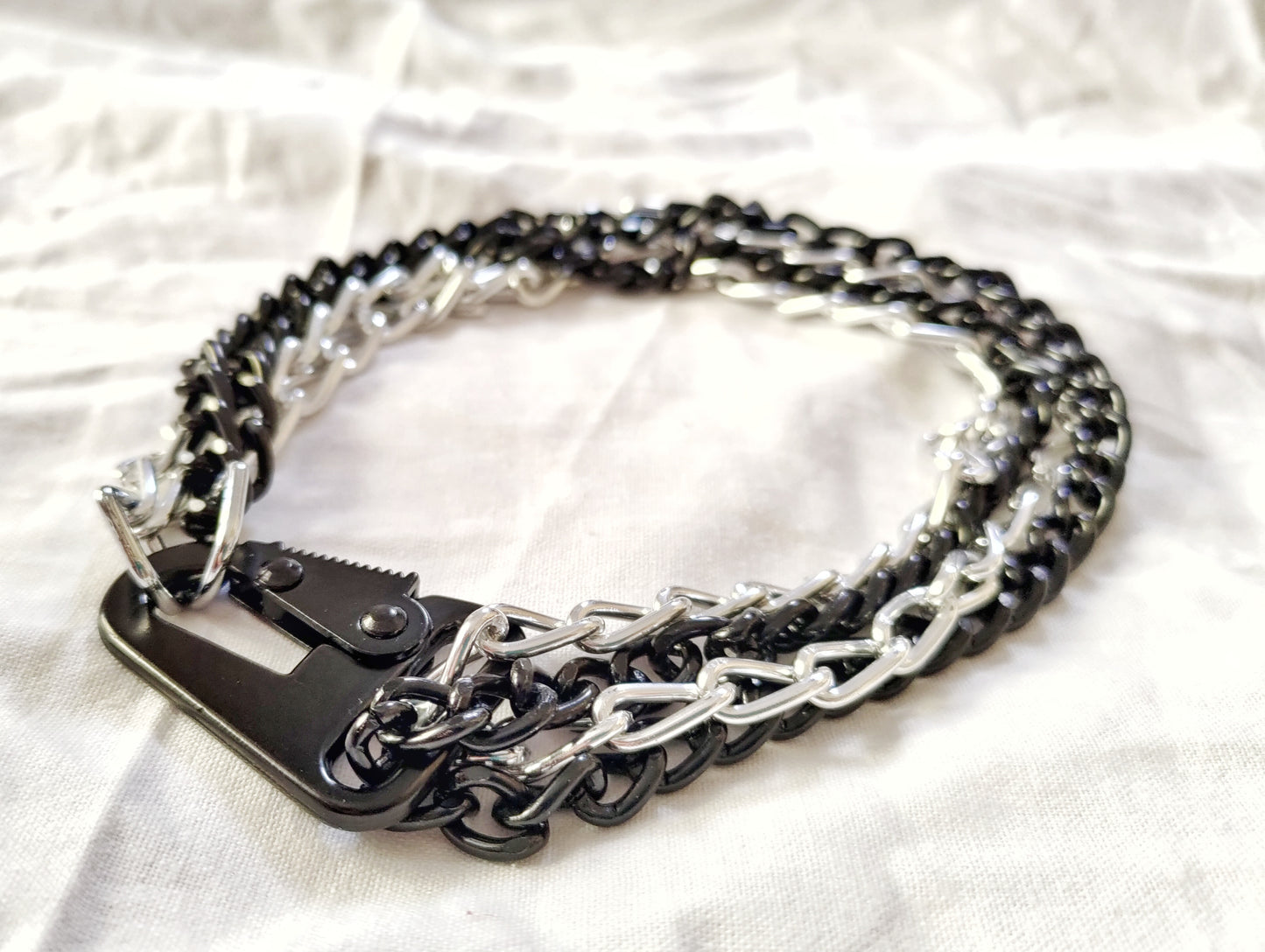 Black and silver chain choker with carabiner closure